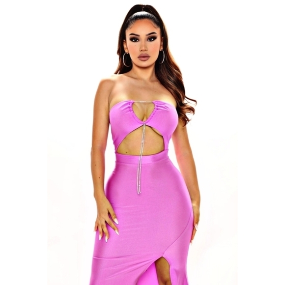 Nova Luxe ✦ “Focused On Me” Maxi Dress ✦ Purple Rhinestone Tube Top Cutout Slit - Picture 5 of 12